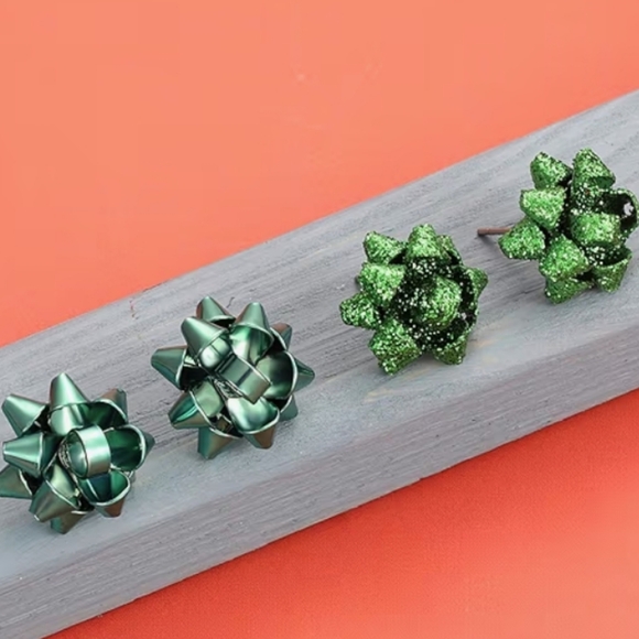 Holiday " Bow Stud Earrings " Pick Your Color - Picture 4 of 4